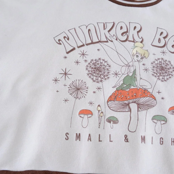 Disney Our Universe Embroidered Tinkerbell Cream And Brown Crew Neck Sweater Med - Picture 6 of 11